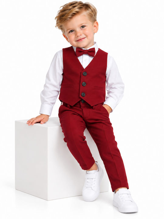 TakTakBaby Costum de Botez pentru Băiat Burgundy 4 Bucăți