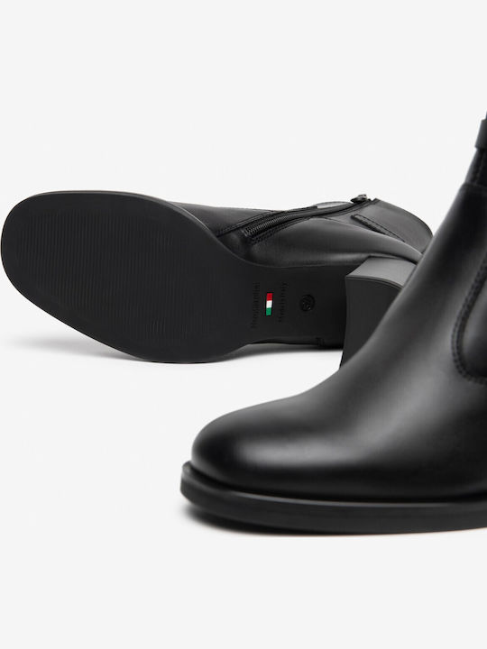 Leder Damen Stiefeletten Schwarz