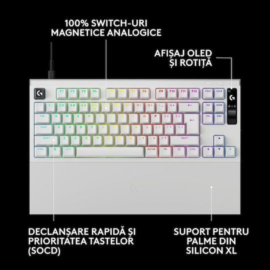 G Pro X2 Rapid геймърска клавиатура без цифров блок с магнитни превключватели и RGB осветление (Английски (САЩ)) бяла