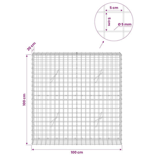 vidaXL Steel Gabion Box for Garden Fence 100x20x100 cm Silver
