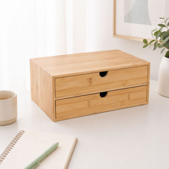 Relaxdays Sertar de Birou din Lemn cu 2 Compartimente 33x21x13.5cm Bej