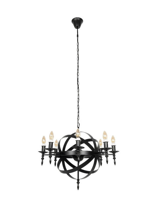GloboStar Estelle Πολυέλαιος 8xE14 Ø65cm Μαύρος 999-0268