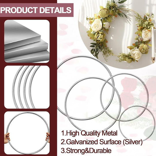 Set de inele metalice pentru artizanat, 16 bucăți, pline, 5–20 cm, argintii