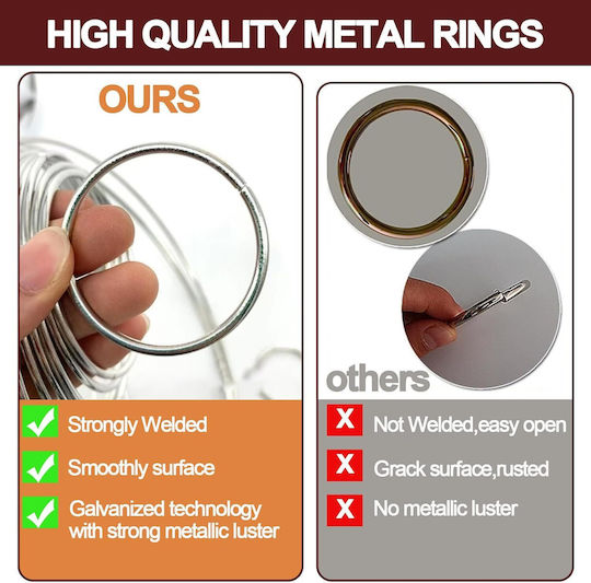 Set de inele metalice pentru artizanat, 16 bucăți, pline, 5–20 cm, argintii