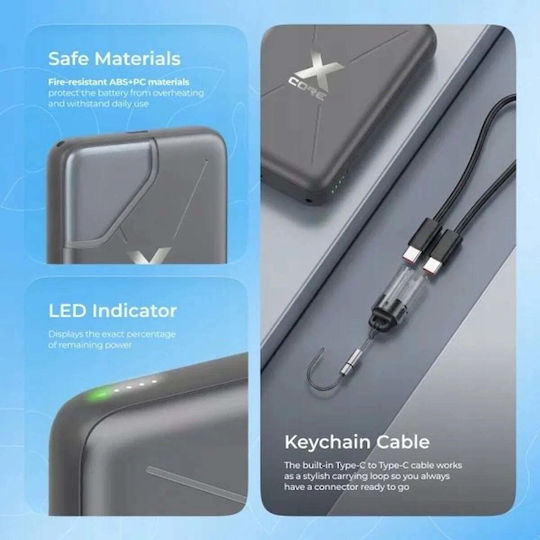 Proove X-Core MagSafe Външна батерия 10000mAh 22.5W с USB-C порт Power Delivery / Quick Charge Сива