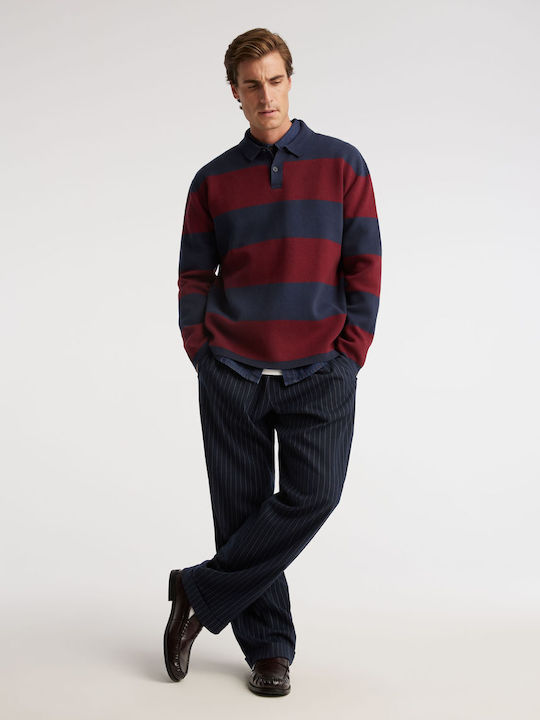 Ragber Polo Pullover Langarm Bordeaux