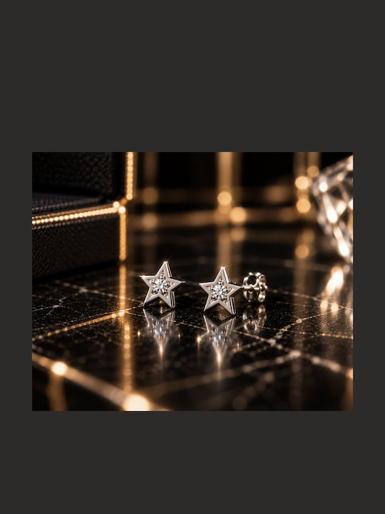 Star Earrings in 14K White Gold with Zircon – 1.38 G