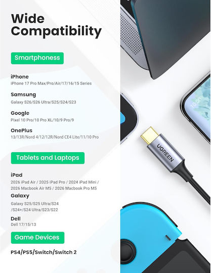 Ugreen Usb-c To 2 Rca Audio Cable 1.5m Type-c To 2 Rca Stereo Hi-fi Adapter Dac Chip Gold-plated Connectors Braided Textile Jacket Phone Laptop Amplifier Speakers Receiver