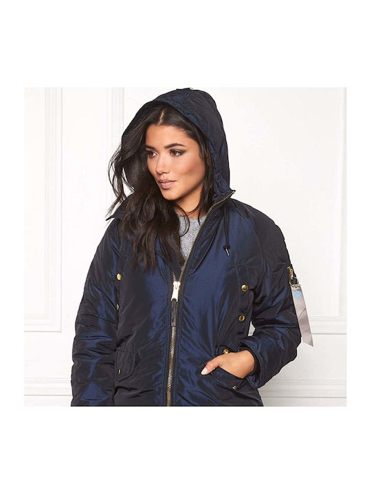 Exparka Lang Damen Parka Jacke für Winter Blau