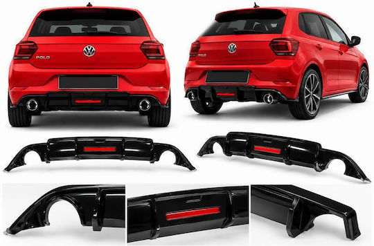 Rear Bumper Diffuser VW Polo 17+ AW MK6 R Look Gloss Black LED 0----0 ABS Plastic 1 Piece