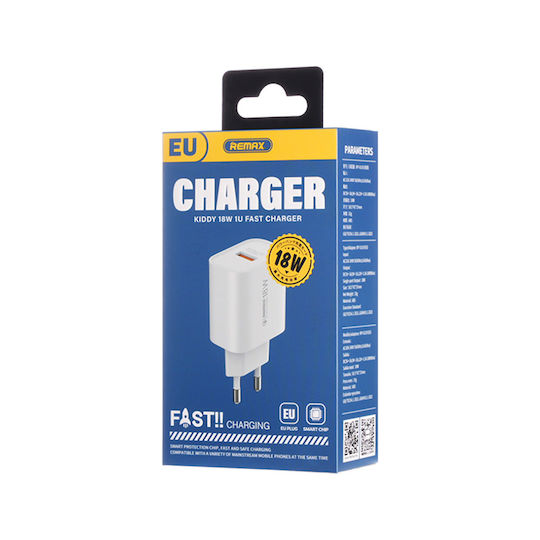 Remax Încărcător Fără Cablu cu Port USB-A 18W Quick Charge 3.0 Albς (RP-U119)