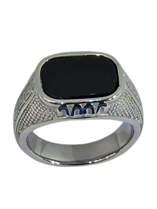 Kalliopi Silver Ανδρικό Δαχτυλίδι με Πέτρες από Ατσάλι