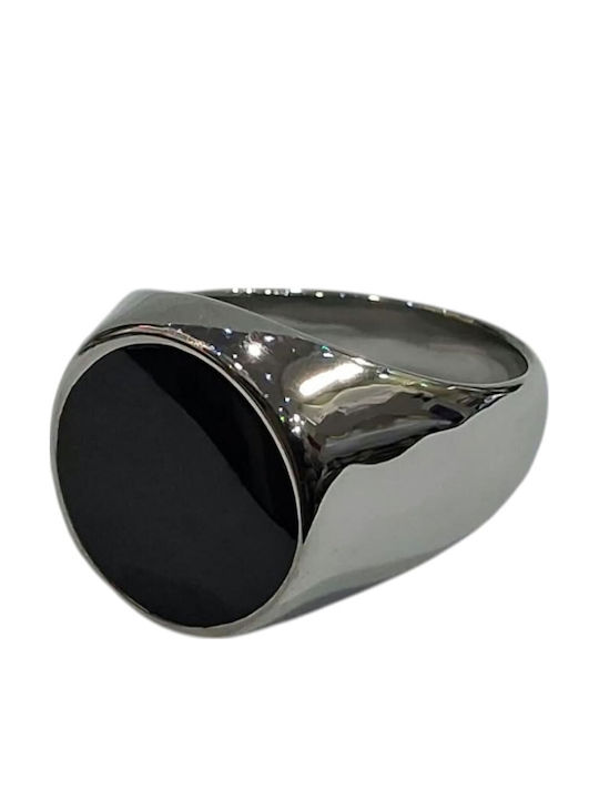 Kalliopi Silver Ανδρικό Δαχτυλίδι με Πέτρες από Ατσάλι