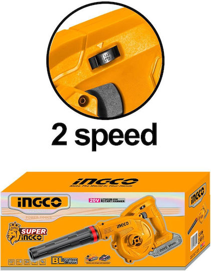 Ingco CABLI20018E 20V Solo Akku-Hand-Laubbläser mit Geschwindigkeitsregelung