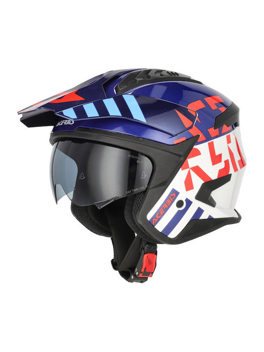 Aria Evo Graphic Weiß/Blau/Rot Motorrad-Jethelm ECE 22.06 mit Sonnenblende