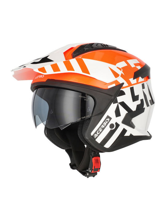 Acerbis Aria Evo Graphic Бяло/Оранжево Каска за Мотор Jet ECE 22.06 със Слънчев Визьор