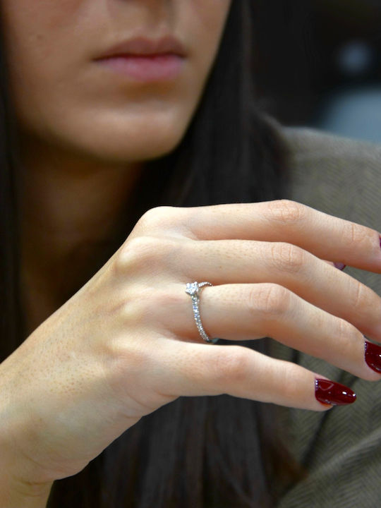 Mentzos Single Stone Ring in 18K White Gold with Diamond