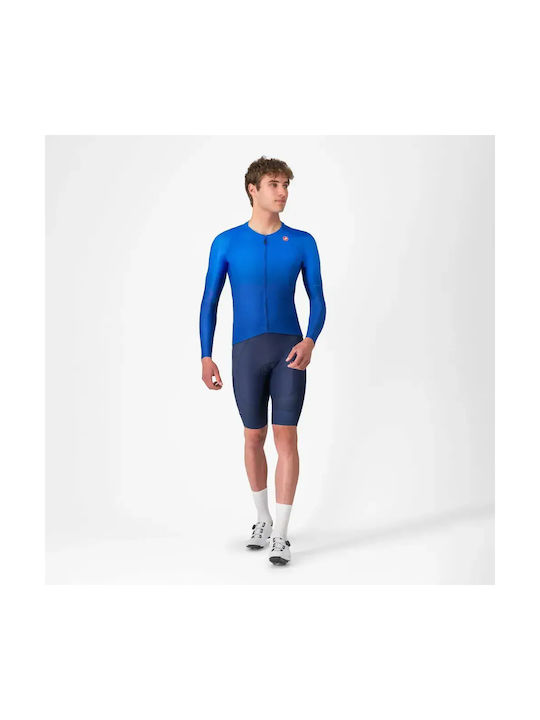 Castelli Tricou de Ciclism Bărbătesc cu Mâneci Lungi Albastru