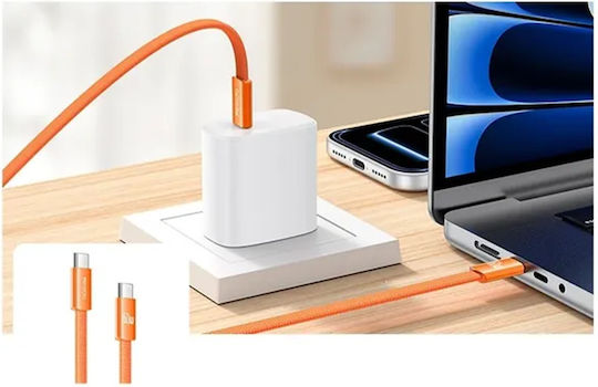 Yesido Flat / Braided Cable USB-C Male - USB-C 60W Orange 1m