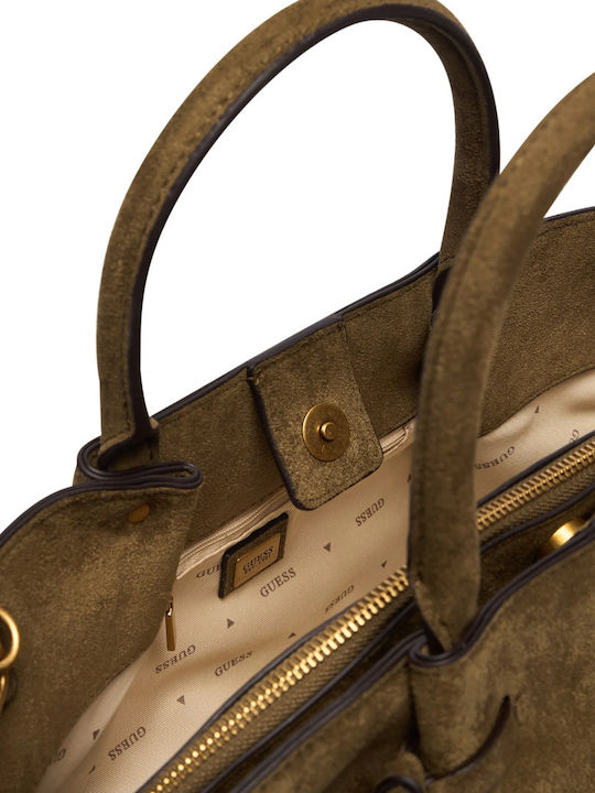Allegra Women's Satchel Bag in Suede with Khaki Fringes