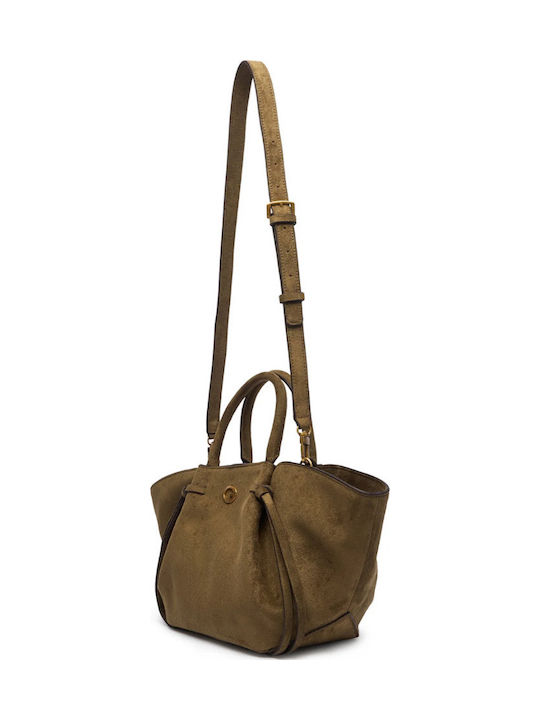 Allegra Women's Satchel Bag in Suede with Khaki Fringes