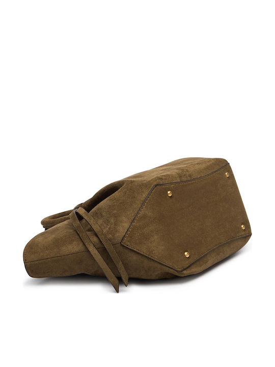 Allegra Women's Satchel Bag in Suede with Khaki Fringes