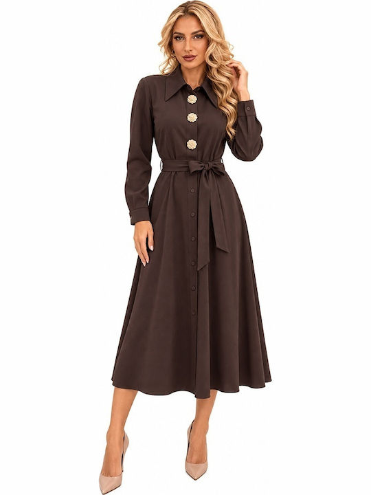 Midi-Hemdkleid Langärmelig Braun