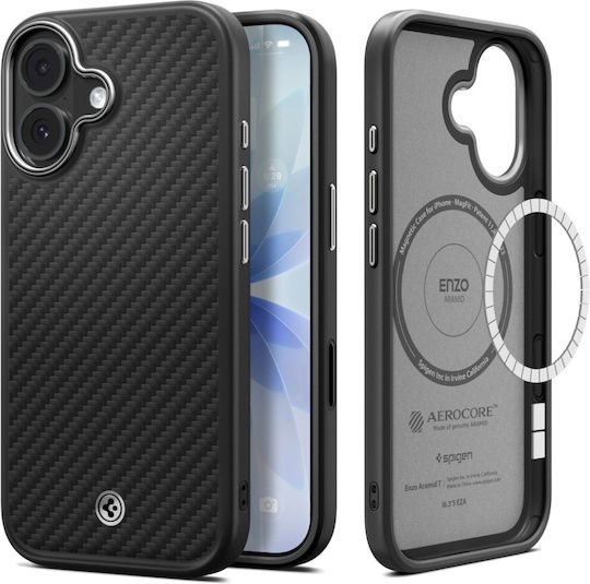 Husă Spigen Enzo Aramid „t” MagSafe pentru iPhone 17, Negru și Argintiu