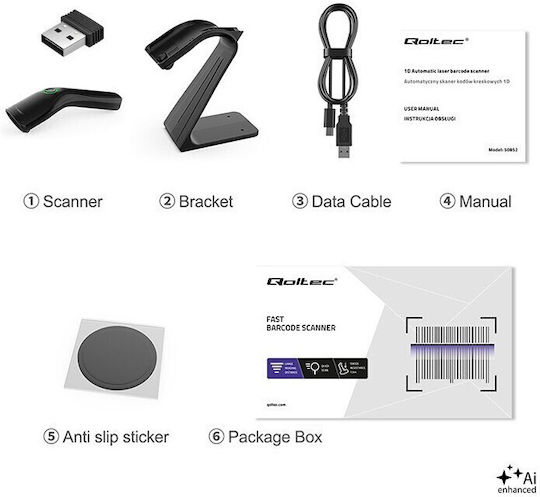 Qoltec Scanner Χειρός με Δυνατότητα Ανάγνωσης 1D Barcodes