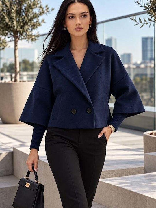 Γυναικείο Παλτό Navy Blue με Κουμπιά