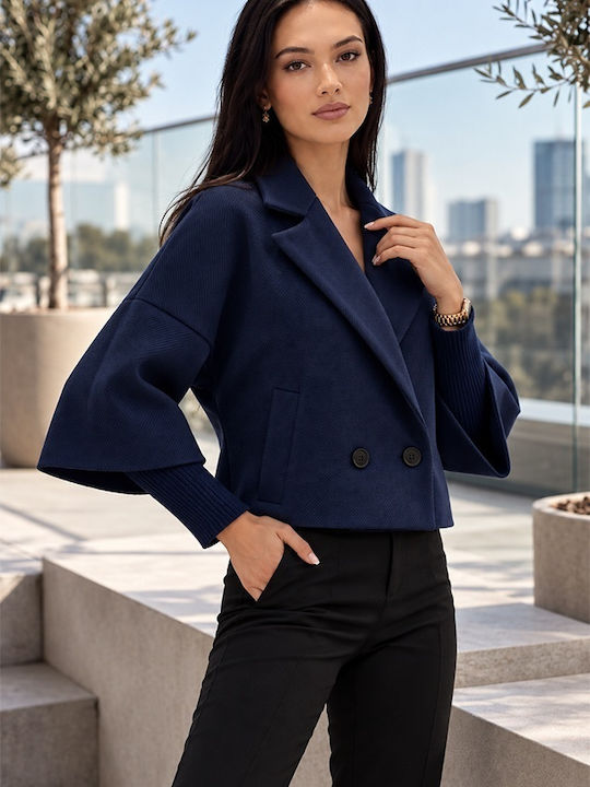 Γυναικείο Παλτό Navy Blue με Κουμπιά