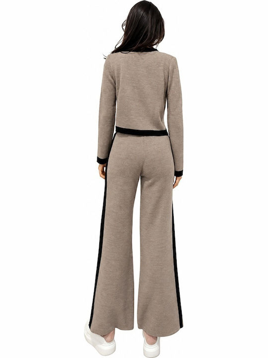 Set Maro Deschis pentru Femei cu Pantaloni cu Croială Relaxed și Dungi