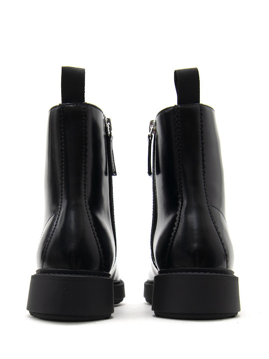 Lederne Damen-Biker-Stiefeletten Schwarz