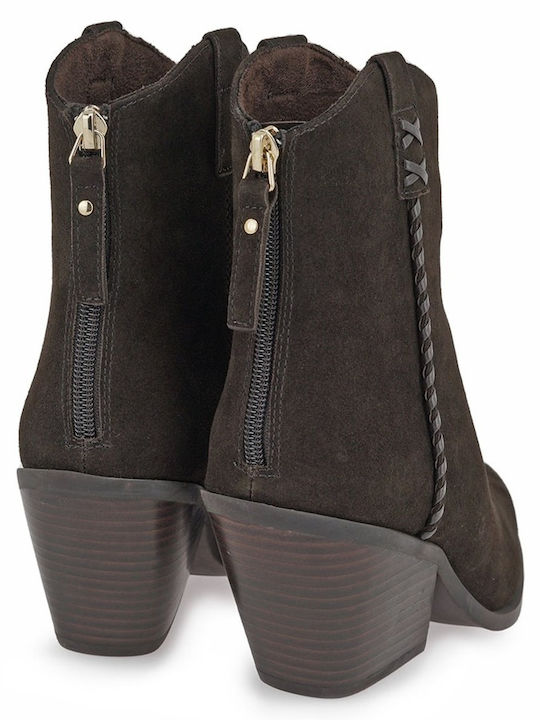 Women's Cowboy Ankle Boots with High Heel Brown Suede