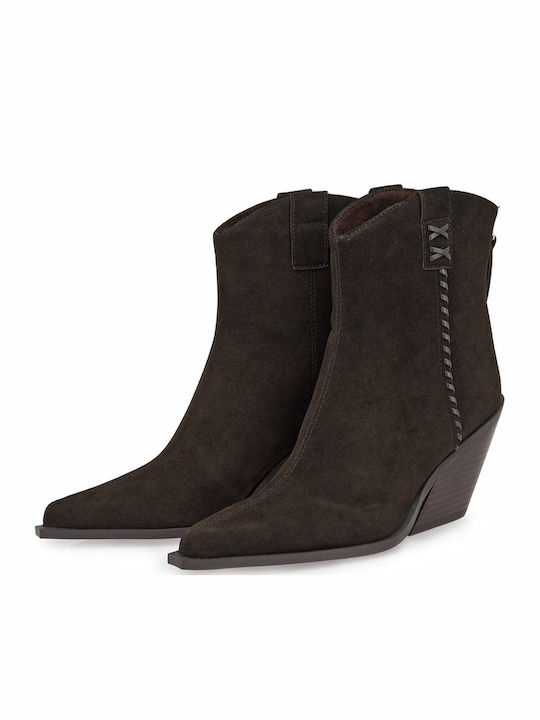 Women's Cowboy Ankle Boots with High Heel Brown Suede