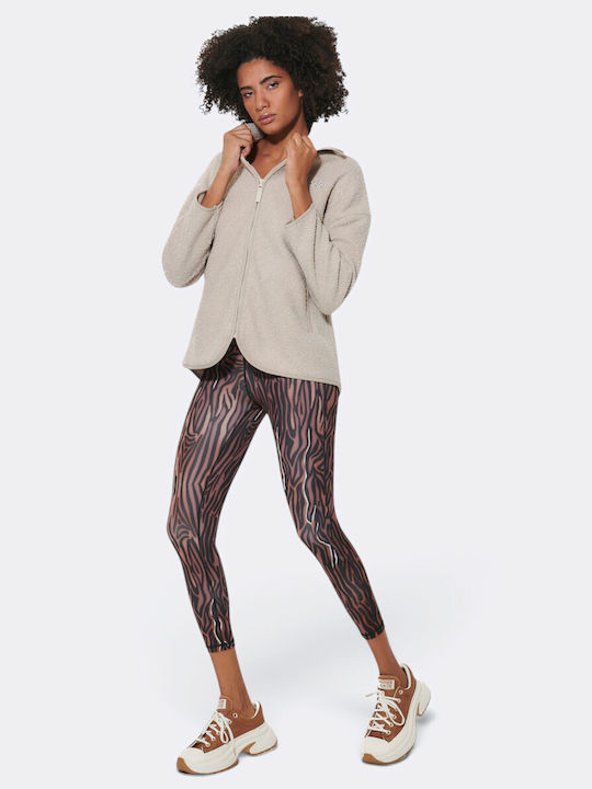 Καθημερινό Γυναικείο Cropped Κολάν Khaki Zebra
