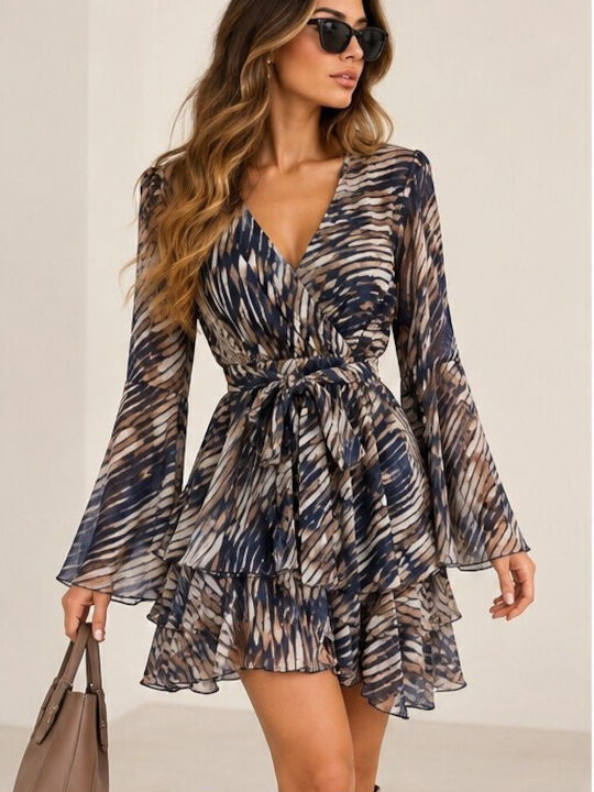 Zaria Mini Evening Wrap Dress with Ruffles Blue