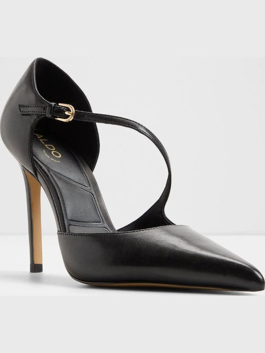 Janinne Black Leather Pointed-Toe Stiletto Heels