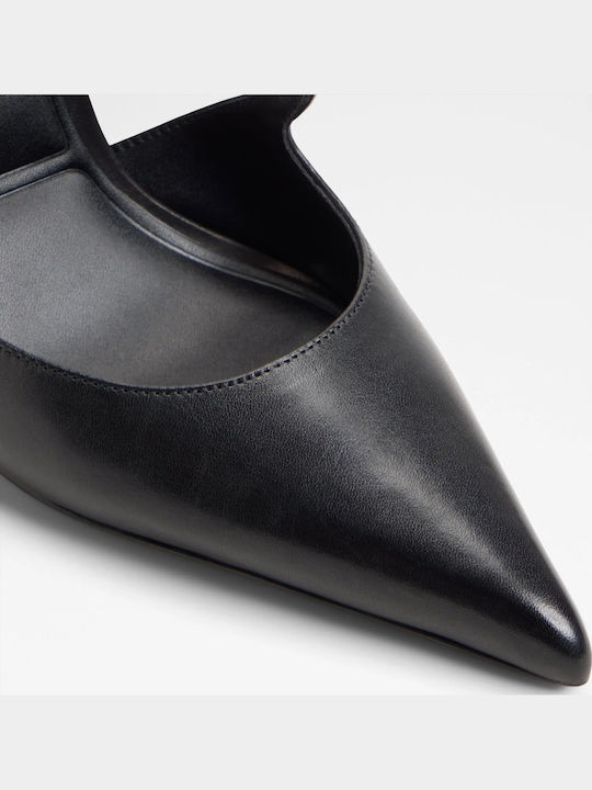 Janinne Black Leather Pointed-Toe Stiletto Heels