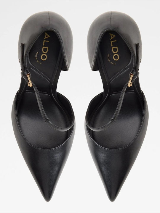 Janinne Black Leather Pointed-Toe Stiletto Heels