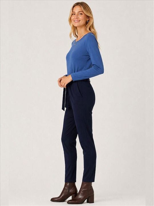 Women's Blue Fabric Trousers T26211-Blue