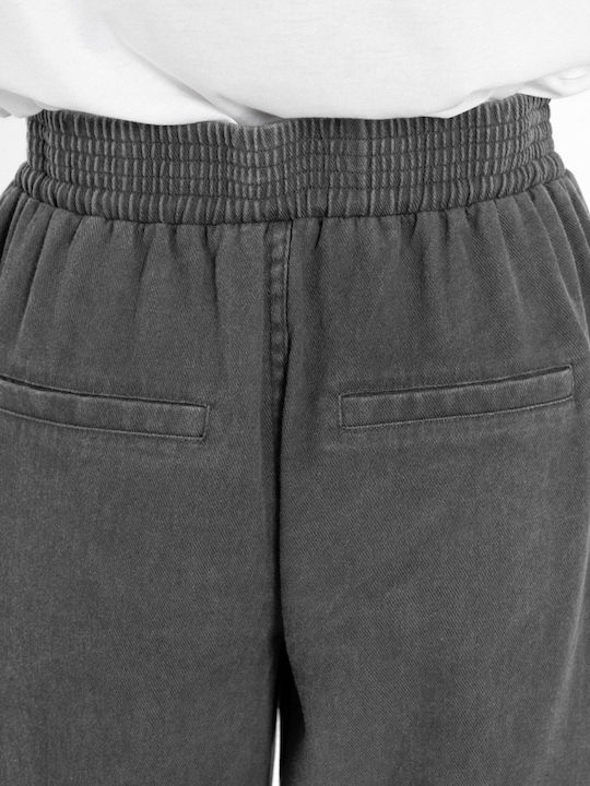 Women's Fabric Trousers with Elastic Waistband Dark Grey
