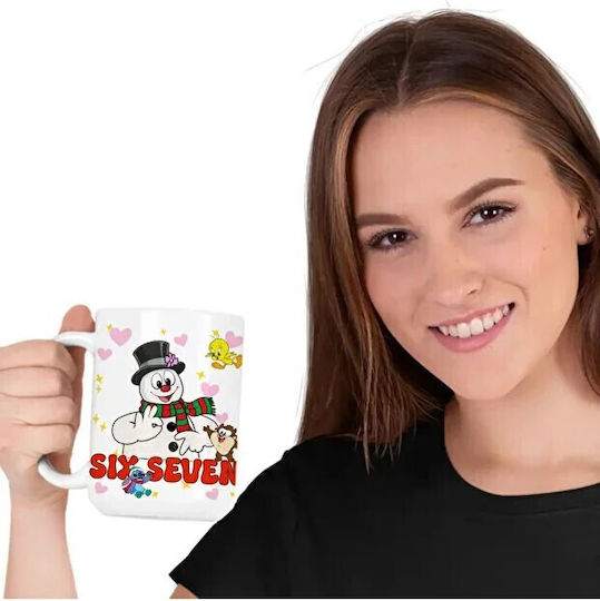 Коледна Керамична Чаша Със Снежни Човеци 330ml (с Персонализация)