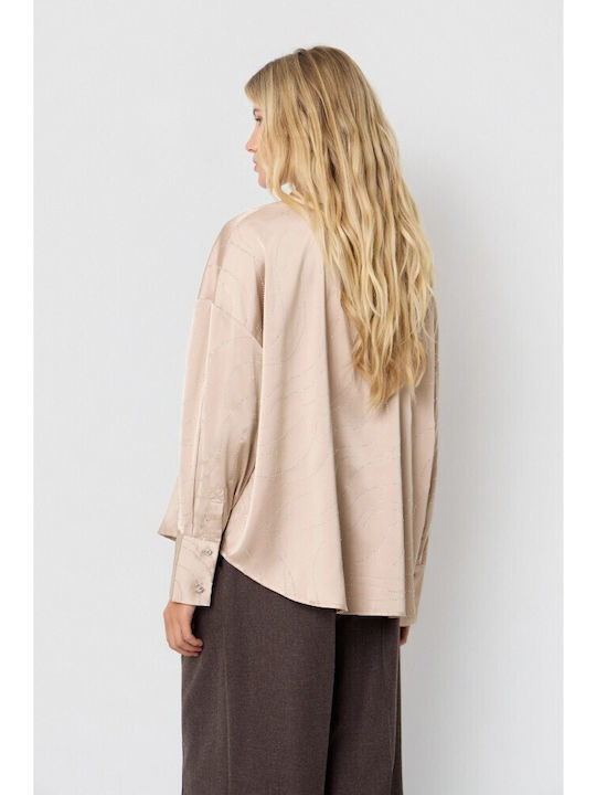 Long Sleeve Women's Satin Shirt Gold