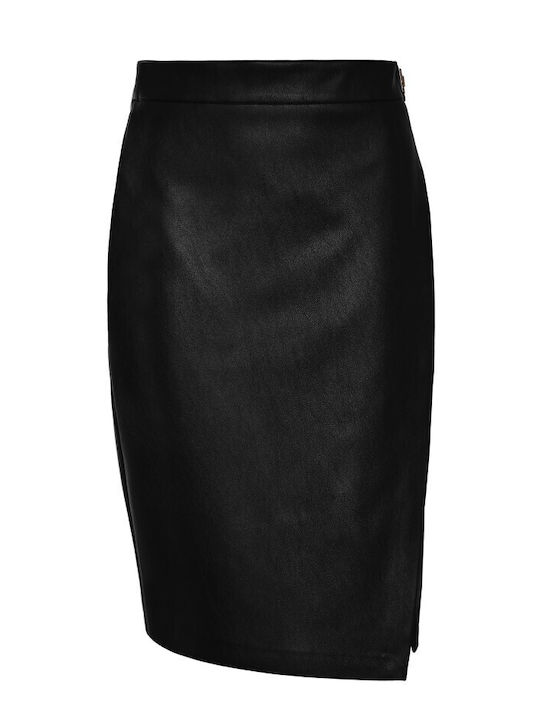 Leather High-Waisted Midi Wrap Skirt Black