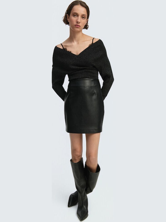 Δερμάτινη Ψηλόμεση Mini Φούστα Black