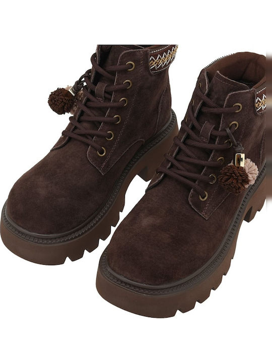 Leather Women's Ankle Boots with Medium Heel Camel Nubuck, Brown Nubuck
