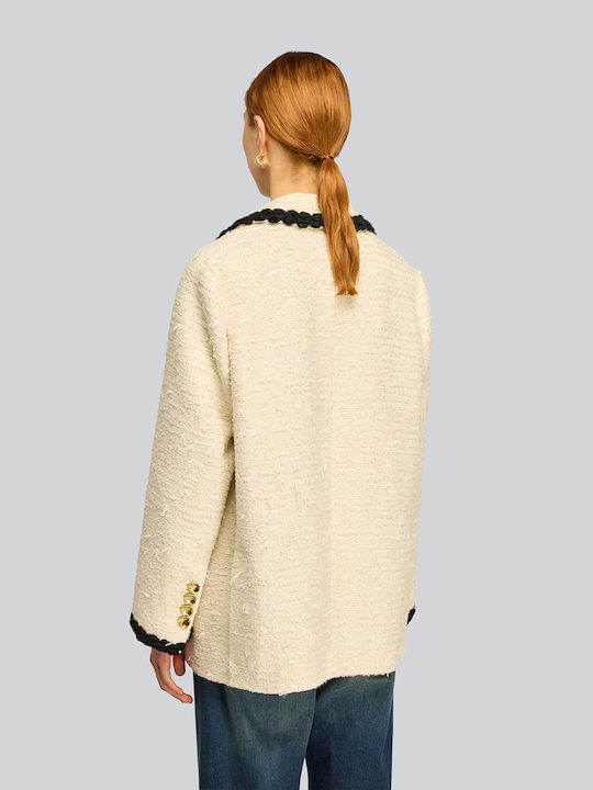 Semicouture Olivia Long Women's Tweed Blazer Beige Semicouture Olivia Long Women's Tweed Blazer Beige