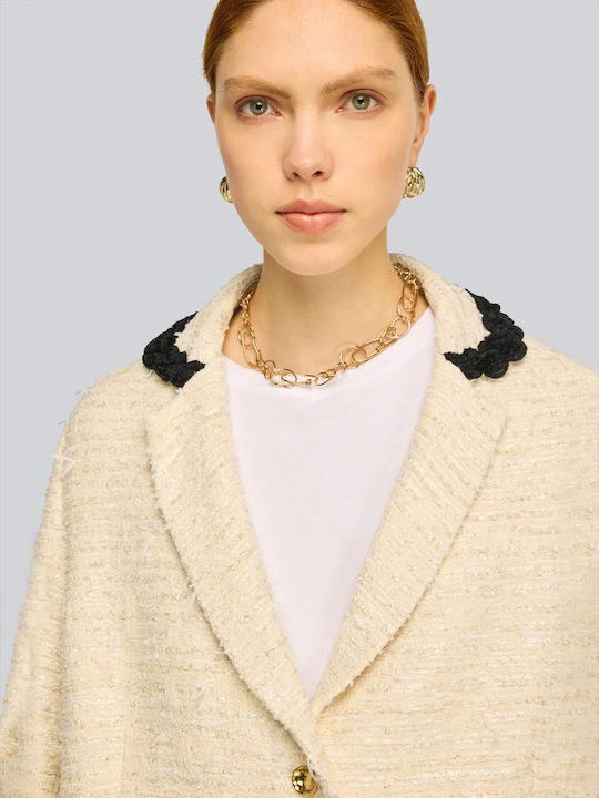Semicouture Olivia Long Women's Tweed Blazer Beige
