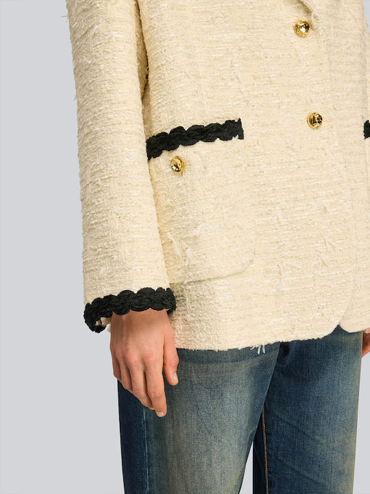 Semicouture Olivia Long Women's Tweed Blazer Beige